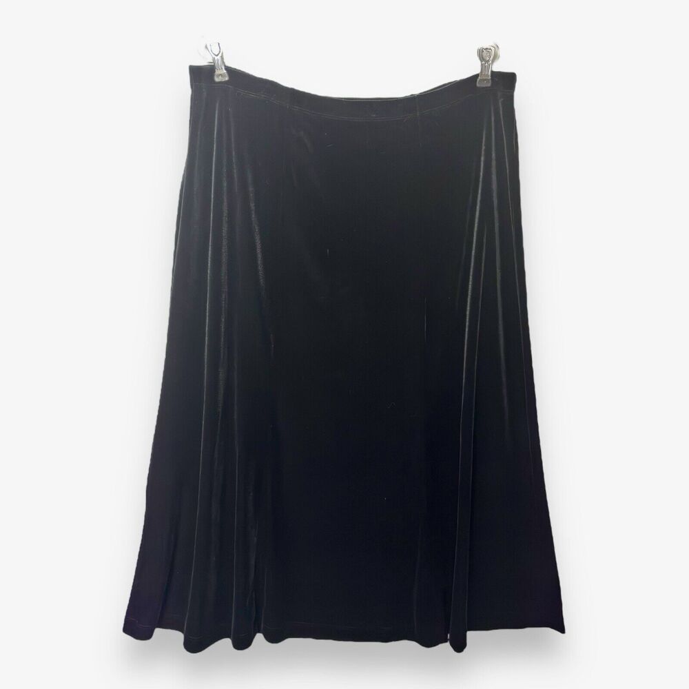 Black Velvet Midi Skirt XL Pull On A Line White Stag 2000s Minimalist Whimsigoth